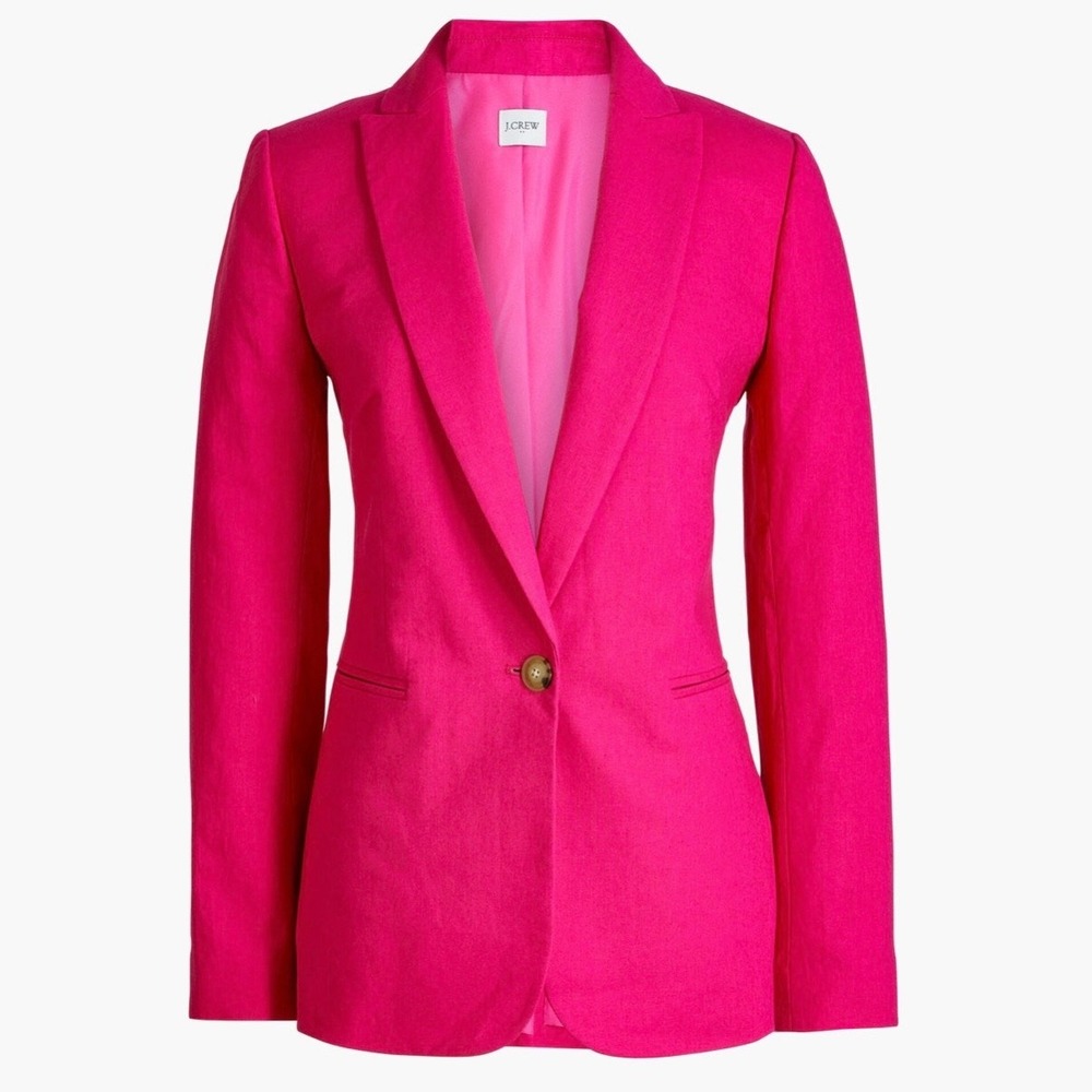 J.Crew Re-Imagined Pink Linen Blend Single Button Blazer Jacket Size 6 Neon